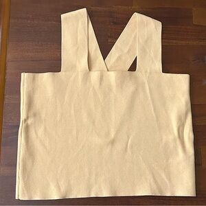 House of Harlow 1960 Gold Wide Strap Compression Knit Square Neck Crop Tank Top